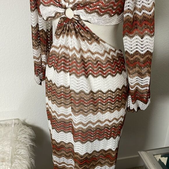 SHEIN CURVE Elegant Brown and White Chevron Maxi Dress | size 1XL | NWOT - Picture 4 of 9